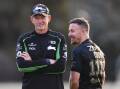 Former Souths coach Wayne Bennett (l) will hold talks with the Rabbitohs about a return in 2025. (Lukas Coch/AAP PHOTOS)