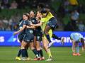 Sydney FC players celebrate at fulltime in the ALW grand final. (Daniel Pockett/AAP PHOTOS)